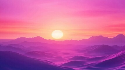 Fototapeta premium Vibrant Sunset Over Purple Mountains in Dreamy Landscape Scene