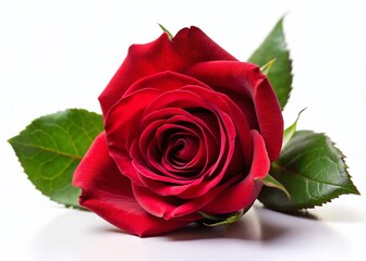 Single Red Rose Isolated on White Background - Elegant Floral Stock Photo