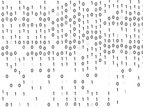 Black binary code on white background with two binary digits