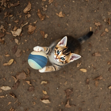 Small Kitten Playing With Ball