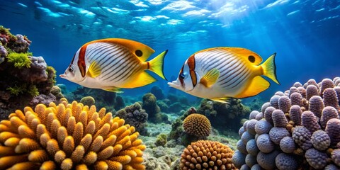 Obraz premium Colorful Tropical Fish Swimming Among Vibrant Coral Reef