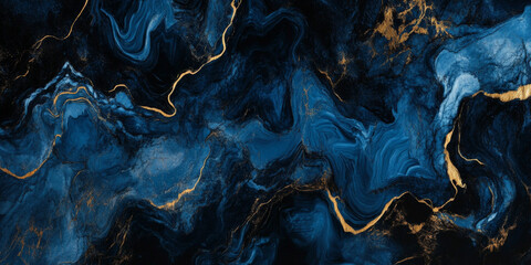 Sapphire and onyx marble background with fluid dark blue and black veins, sophisticated and mysterious.