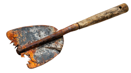 Rusty axe with a wooden handle placed on a textured surface in natural light
