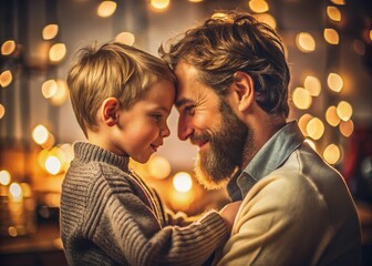 Tender Father-Son Moment: Low-Light Candid Photo