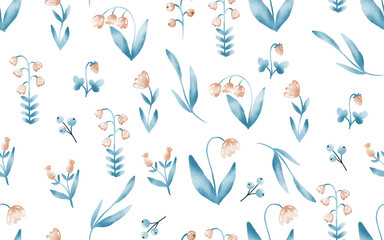 Seamless botanical pattern with flowers. Spring floral pattern. Hand drawn background. Illustration