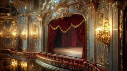 Elegant theater interior featuring ornate decor and a grand stage ready for performance. Generative AI