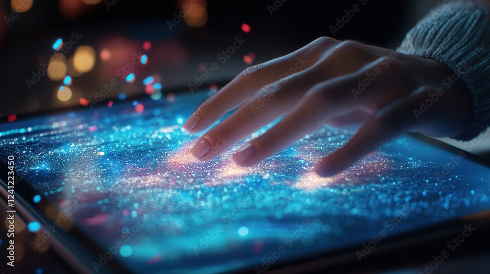 Poster hand using digital tablet and creative digital seo interface. search engine optimization concept. 3d