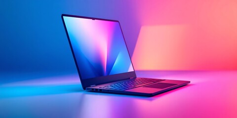 Sleek Laptop on Vibrant Pink Blue Background