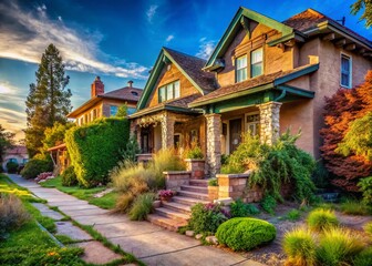 Southwestern Suburban Street Scene: Houses, Landscaping, and Urban Exploration Photography