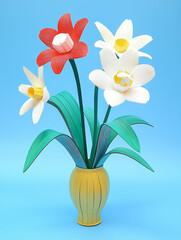 Fototapeta premium Paper Flower Arrangement in Yellow Vase.