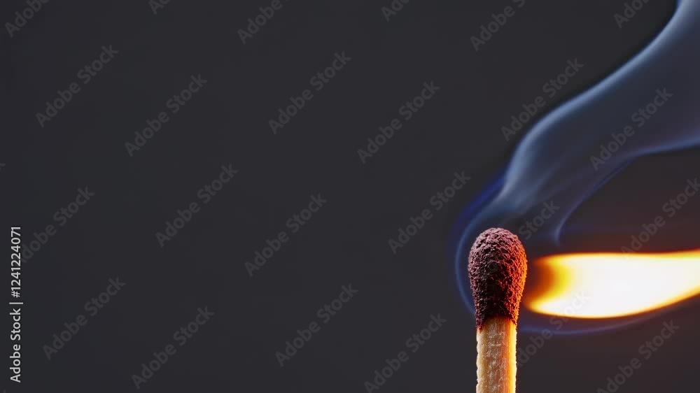 Aufkleber Flame igniting from matchstick creating mesmerizing patterns of smoke in dark background
