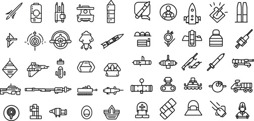 Futuristic technology  nuclear weapon icons set outline vector. Military gun army. Atomic bomb