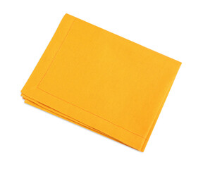 One yellow folded napkin isolated on white, top view