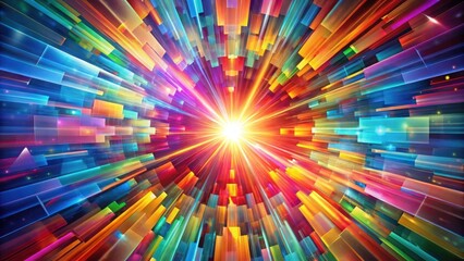 An explosion of bright colors fills the background as intricate geometric shapes morph and transform into one another in a mesmerizing dance of light and color , bright, shapes