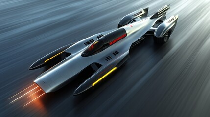 Futuristic high speed vehicle gliding on a sleek surface with glowing accents and motion blur