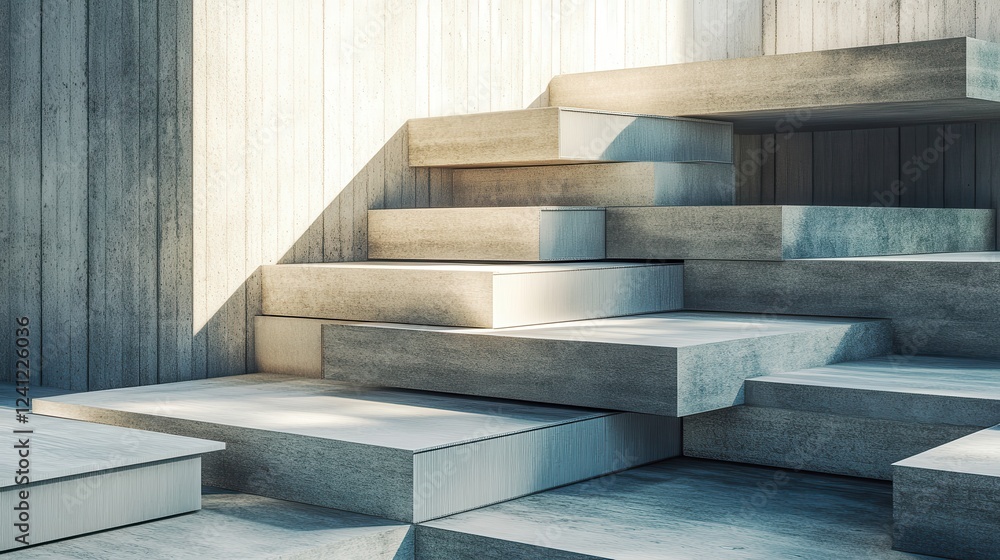 Poster abstract modern architecture with stacked concrete steps and light