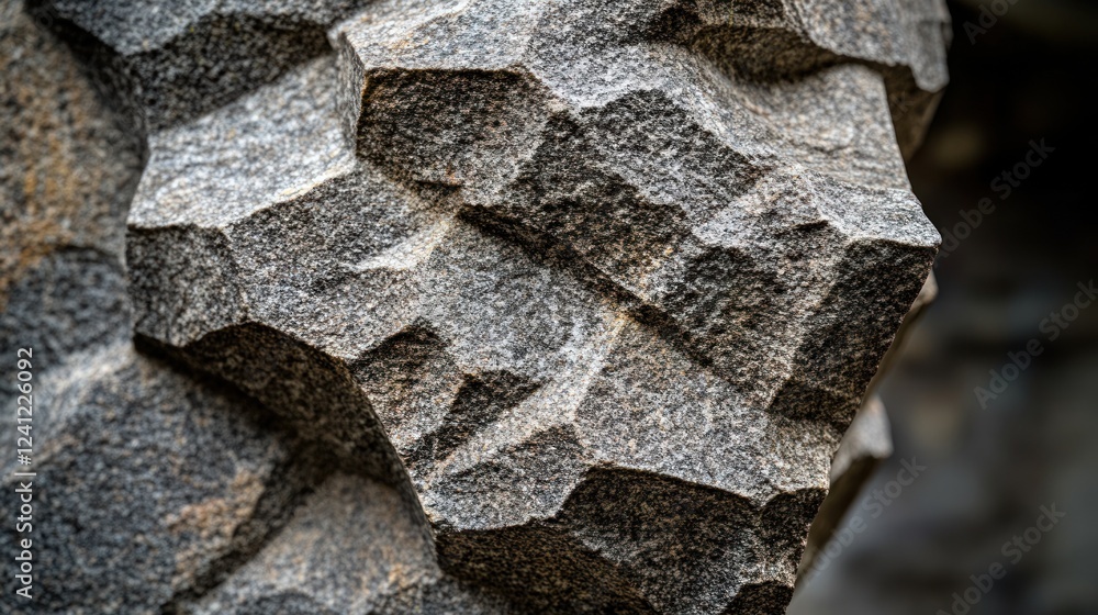 Poster Close-up view of a textured stone surface with unique geometric patterns at a natural formation site. Generative AI