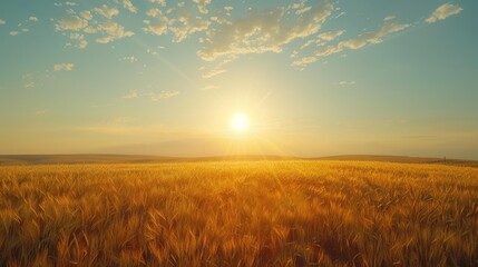 Fototapeta premium Sun - Drenched Splendor: Unraveling the Allure of a Golden Wheat Field's Enchanting Landscape
