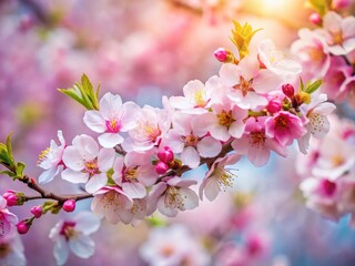 Obraz premium Spring Blossom Close-Up: Delicate Pink and White Flowers, Soft Focus Background Texture