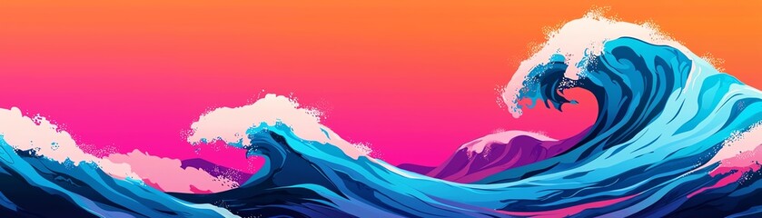 Colorful waves in vibrant sunset backdrop.
