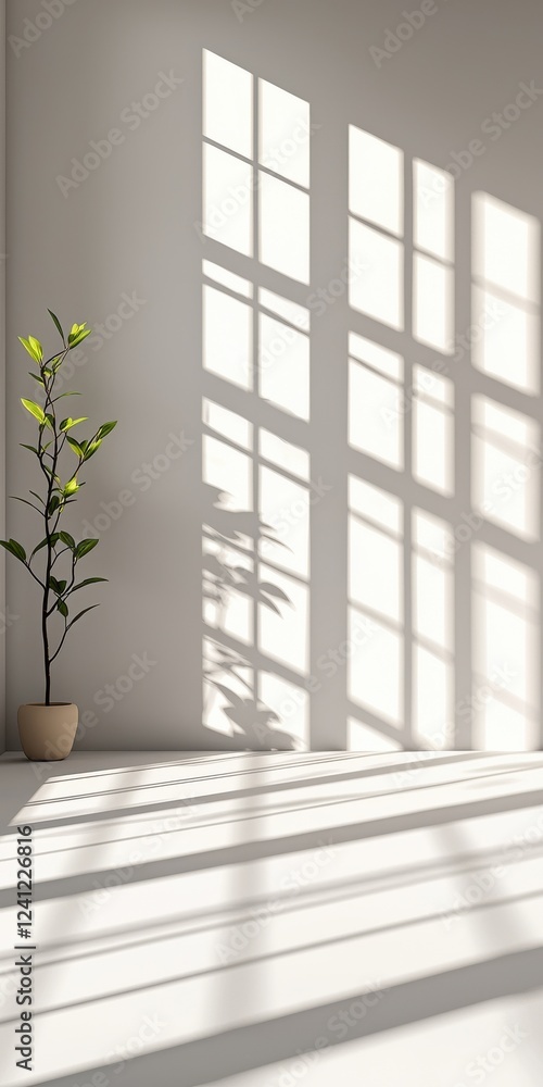 Poster evening light accents minimalistic design in bright gallery space diagonal view