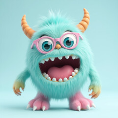 Cute furry monster with glasses, colorful and playful expression