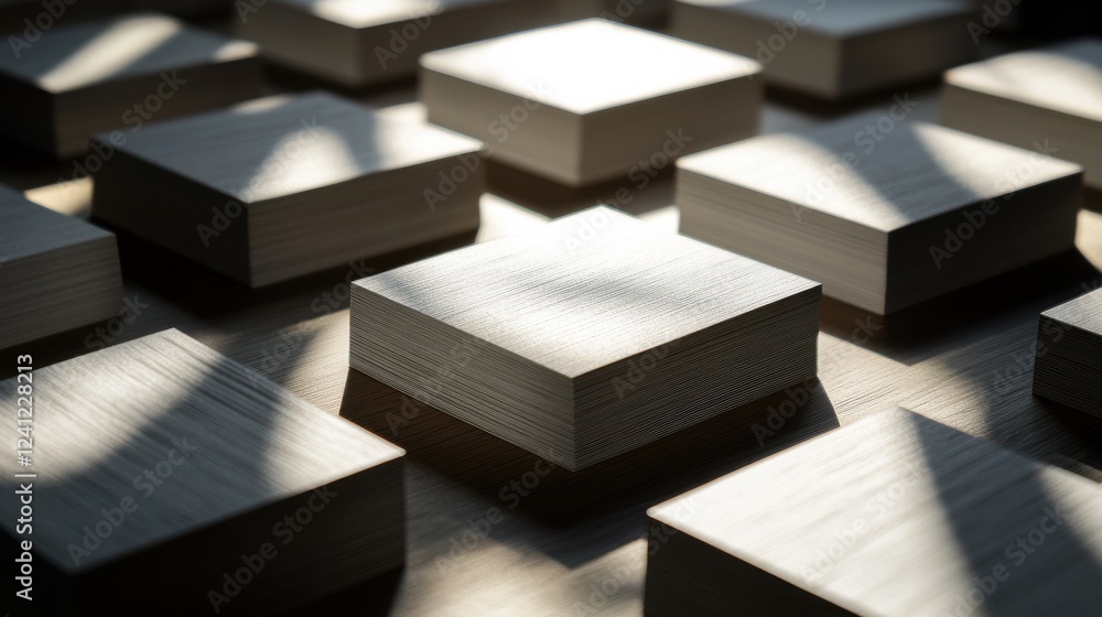 Poster Abstract View of Stacked Square Papers with Soft Shadows and Light