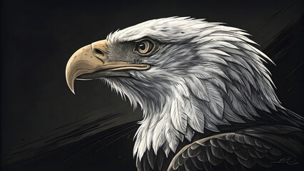 Fototapeta premium Close-up portrait of a wild eagle, a powerful predator with piercing eyes and sharp beak against black