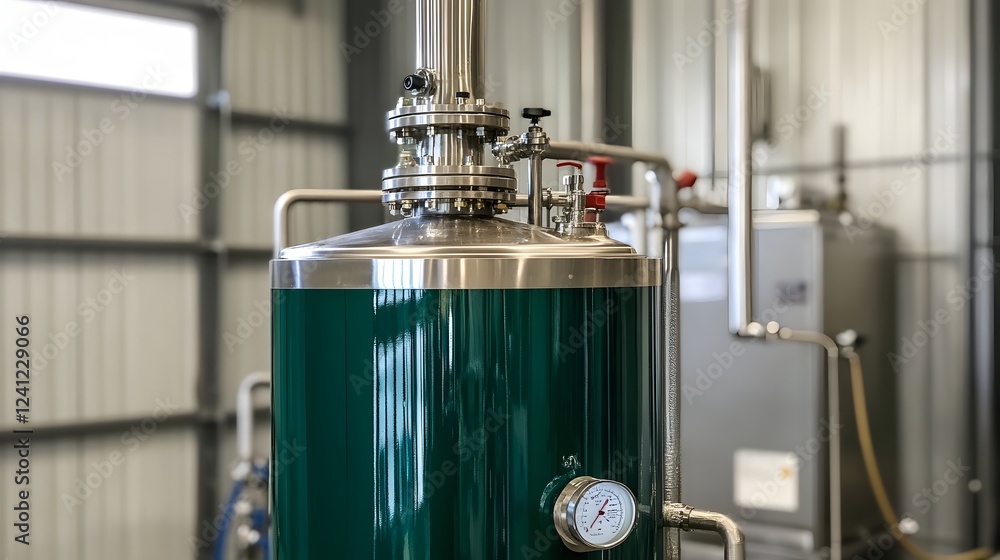 Poster large-scale cbd oil distillation column in an industrial setting with visible extraction process
