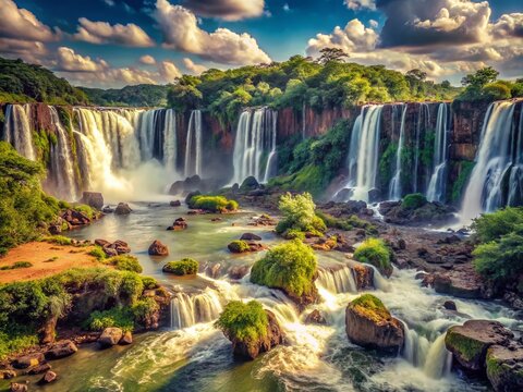 Vale da Lua: Vintage Brazil Waterfall Landscape,  Serene Nature Scene