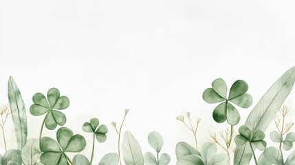 Obraz premium st patricks day watercolor concept, A serene watercolor illustration of green clovers and leaves, perfect for nature-themed designs or St. Patrick's Day.