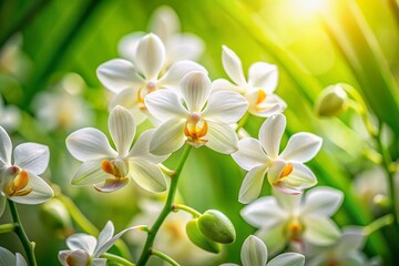 Fototapeta premium Stunning Close-Up of White Pecteilis Radiata Orchid with Green Leaves