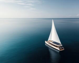 Fototapeta premium Hybrid hydrogen and solarpowered yacht sailing in a clean ocean, sustainable marine travel