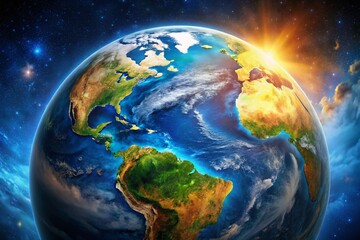 Fototapeta premium Stunning Earth Globe from Space: Realistic World Map, Outer Space View