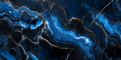 Obraz premium Sapphire and onyx marble background with fluid dark blue and black veins, sophisticated and mysterious.