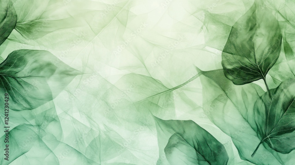 Poster abstract ethereal green leaf background with soft paper texture for elegant design projects