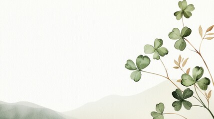 Obraz premium st patricks day watercolor concept, A delicate illustration featuring green clover leaves against a soft, muted background, evoking a sense of tranquility and nature.