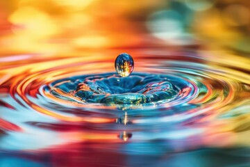 prismatic refraction of light captured in a translucent, colorful water drop, creating an ethereal effect that showcases the beauty of nature's details and the interplay of light and color