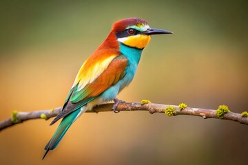 Obraz premium Vibrant European Bee-eater Bird on Minimalist Branch, Nature Wildlife Photography