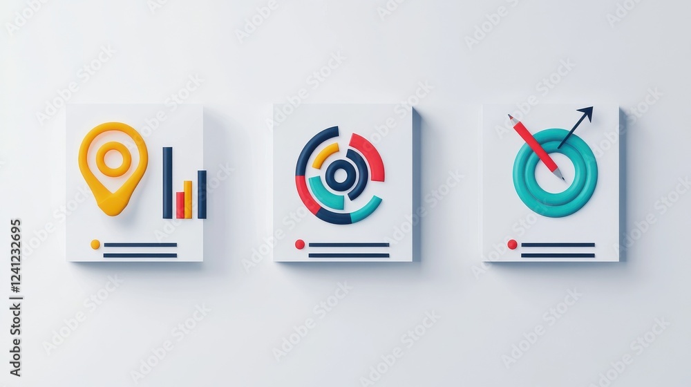 Poster clean, modern comparison chart with four realistic marketing strategy icons, each representing a dif