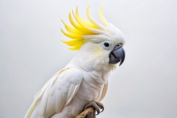 Sulphur-crested Cockatoo Bird Isolated on White Background, Exotic Parrot, Wildlife Photography