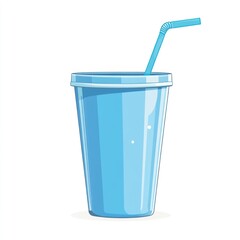 Blue soda cup with straw, white background, refreshment