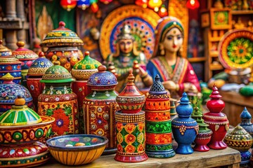 Fototapeta premium Vibrant Indian Handmade Home Decor Products for Sale at Market
