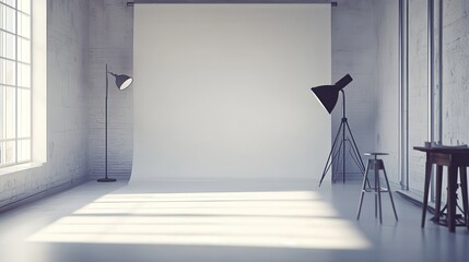 Bright and Minimalist Photography Studio with Soft Window Light