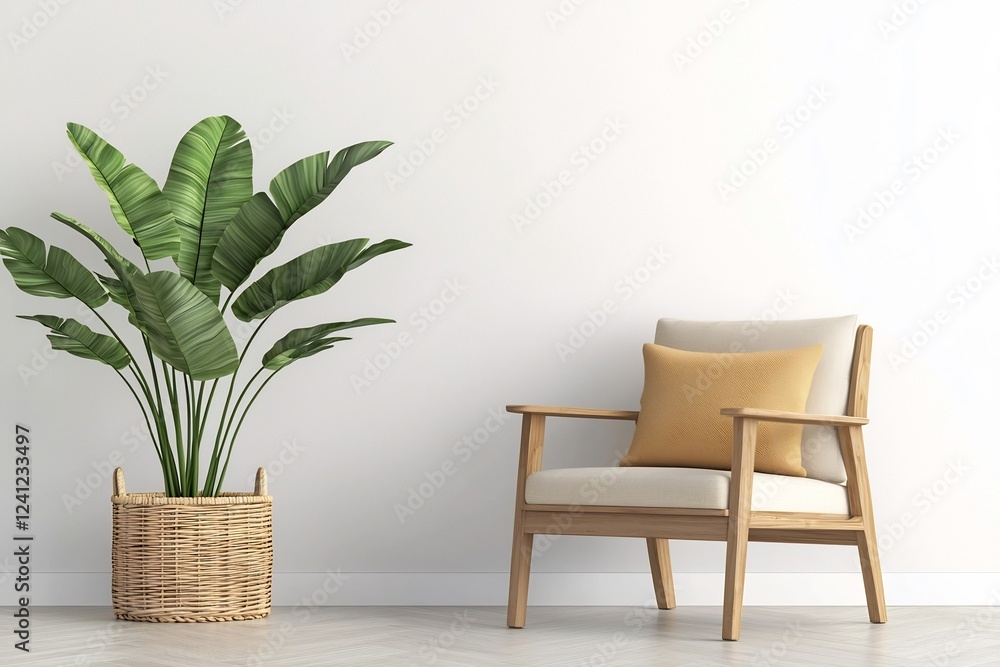 Poster vacant minimalist apartment interior with bright and softly illuminated setting for product display 