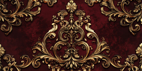 Royal burgundy with intricate golden details, baroque-inspired luxury background