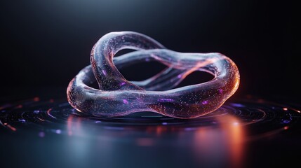 Futuristic 3D abstract shape with glowing, vibrant colors on dark background, ideal for digital art enthusiasts and tech innovators.