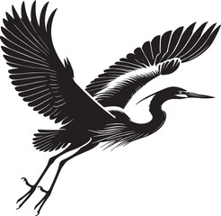 Flying Heron bird Silhouette vector illustration isolated on white background