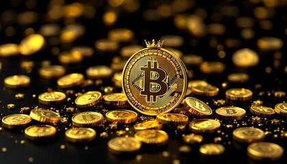 Golden Bitcoin Cryptocurrency Coin with Crown