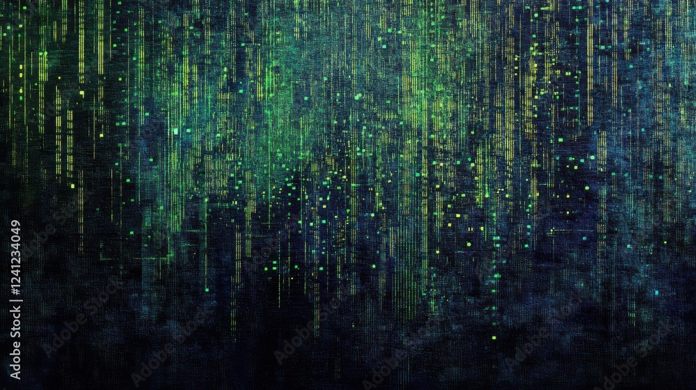 Poster high-tech web design backdrop featuring a dark, textured background with glowing, green and blue cir
